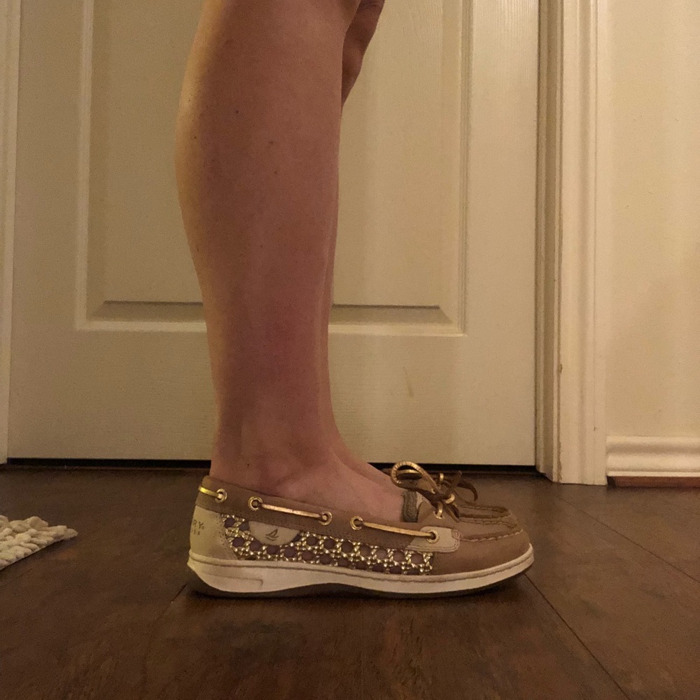 Women’s Sperrys with unique gold weave on the side